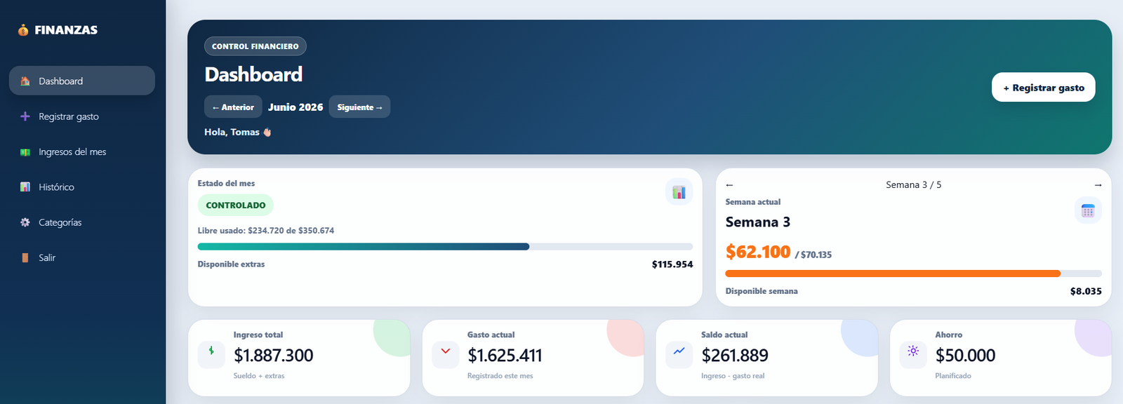 Mockup de Aplicacion web - Finanzas personales